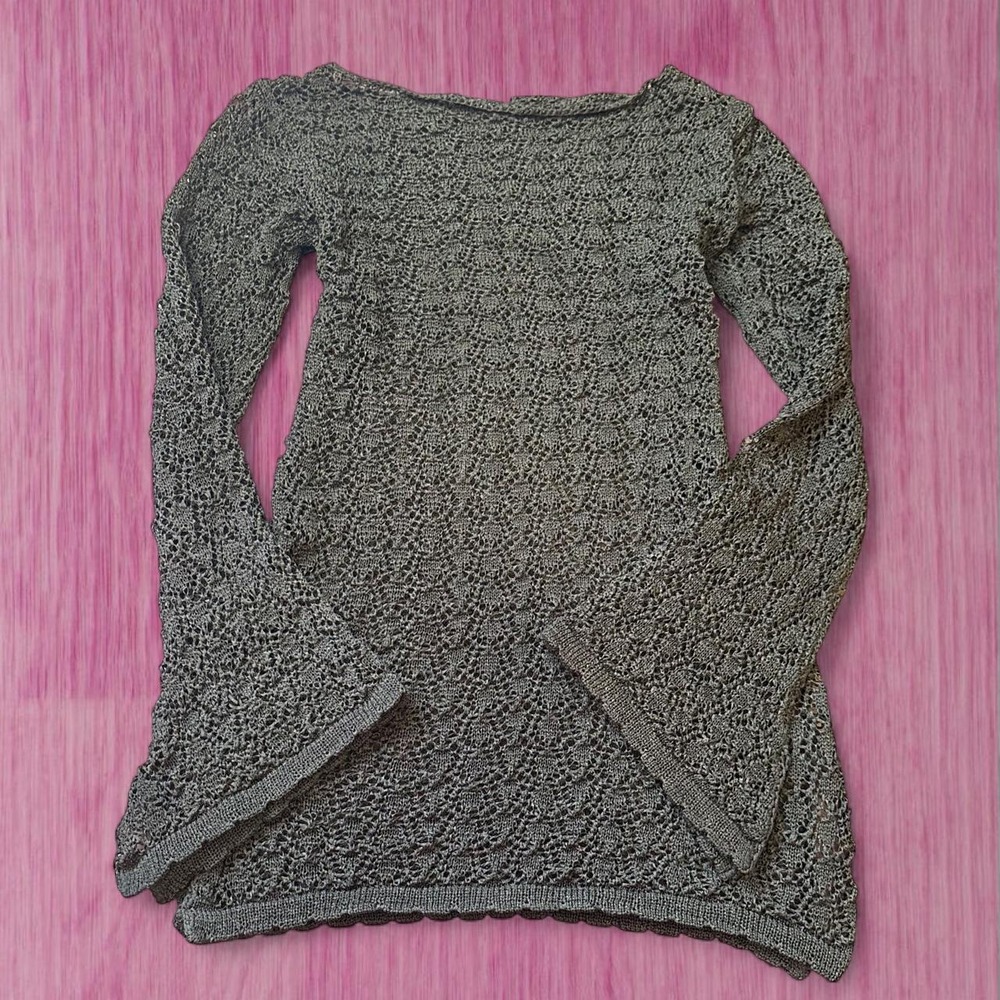 ஐ cache green sheer knit bell sleeve sweater